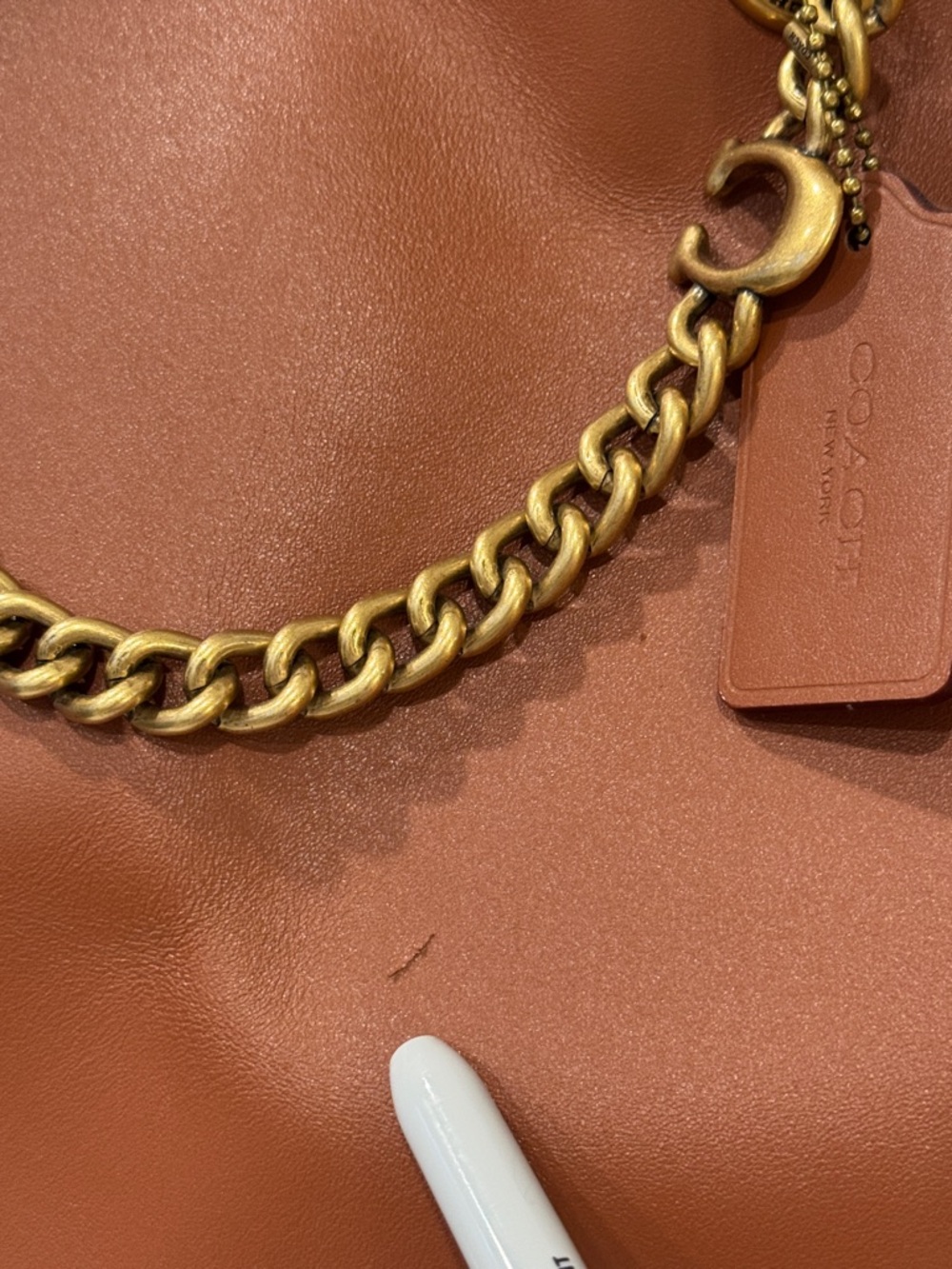 COACH Bag Signature Chain Central Brown Leather Tote - Picture 13 of 17